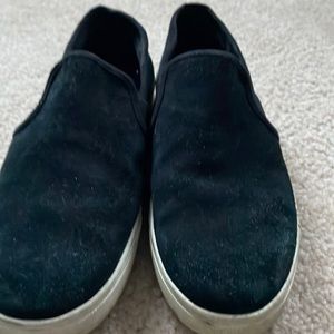 Black suede slip on tennis shoes